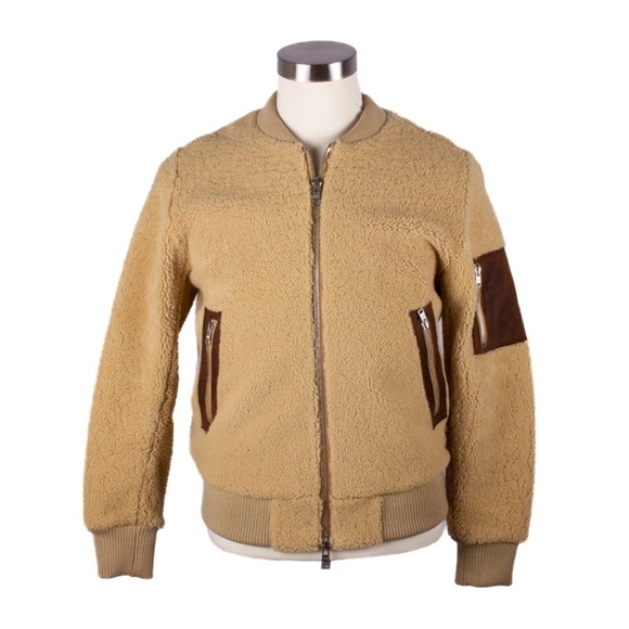 OVADIA & SONS Tan Lamb Fur MA-1 Bomber Style Jacket - Picture 1 of 9